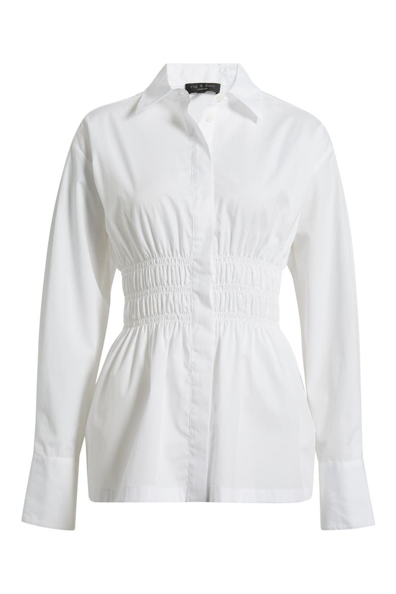 Blythe Cotton Smocked Waist Peplum Button-Up Shirt, Alternate, color, WHITE