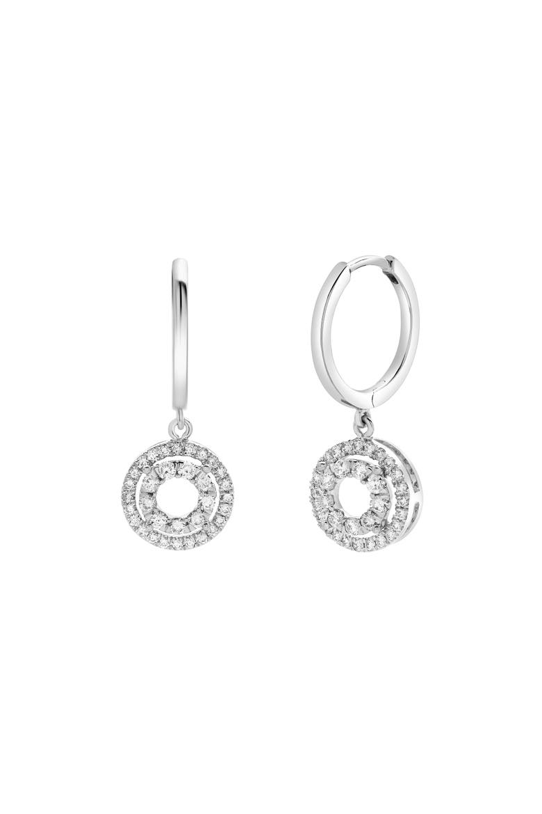 Edwina Pave Round Diamond Drop Huggie Hoop Earrings in 14K Gold, Main, color, 14K White Gold