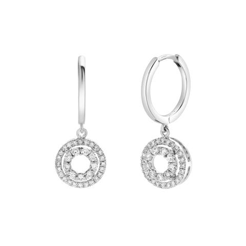Edwina Pave Round Diamond Drop Huggie Hoop Earrings in 14K Gold