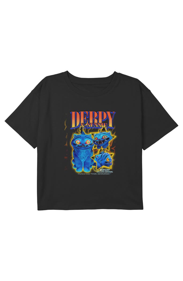 KPop Demon Hunters Girl's KPop Demon Hunters Derpy and Sussie Mascot Friends  Graphic T-Shirt, Main, color, Black