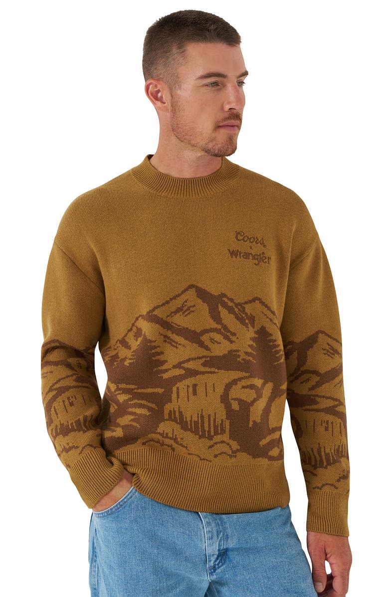 Wrangler x Coors<sup>®</sup> Intarsia Cotton Blend Crewneck Sweater, Alternate, color, Dijon