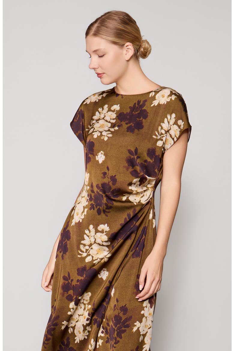 Cap Sleeve Satin Midi Dress, Alternate, color, CUMIN MULTI