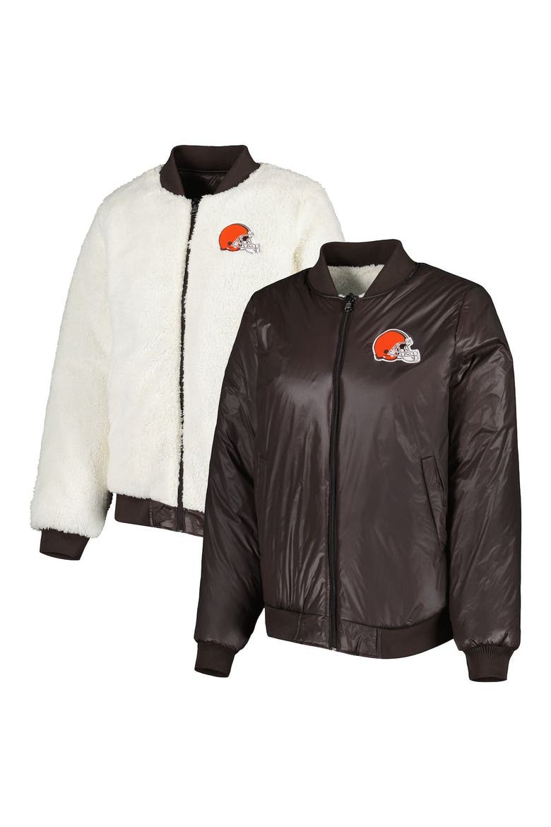 Women's G-III 4Her by Carl Banks Oatmeal/Brown Cleveland Browns Switchback Reversible Full-Zip Jacket, Main, color, Oatmeal