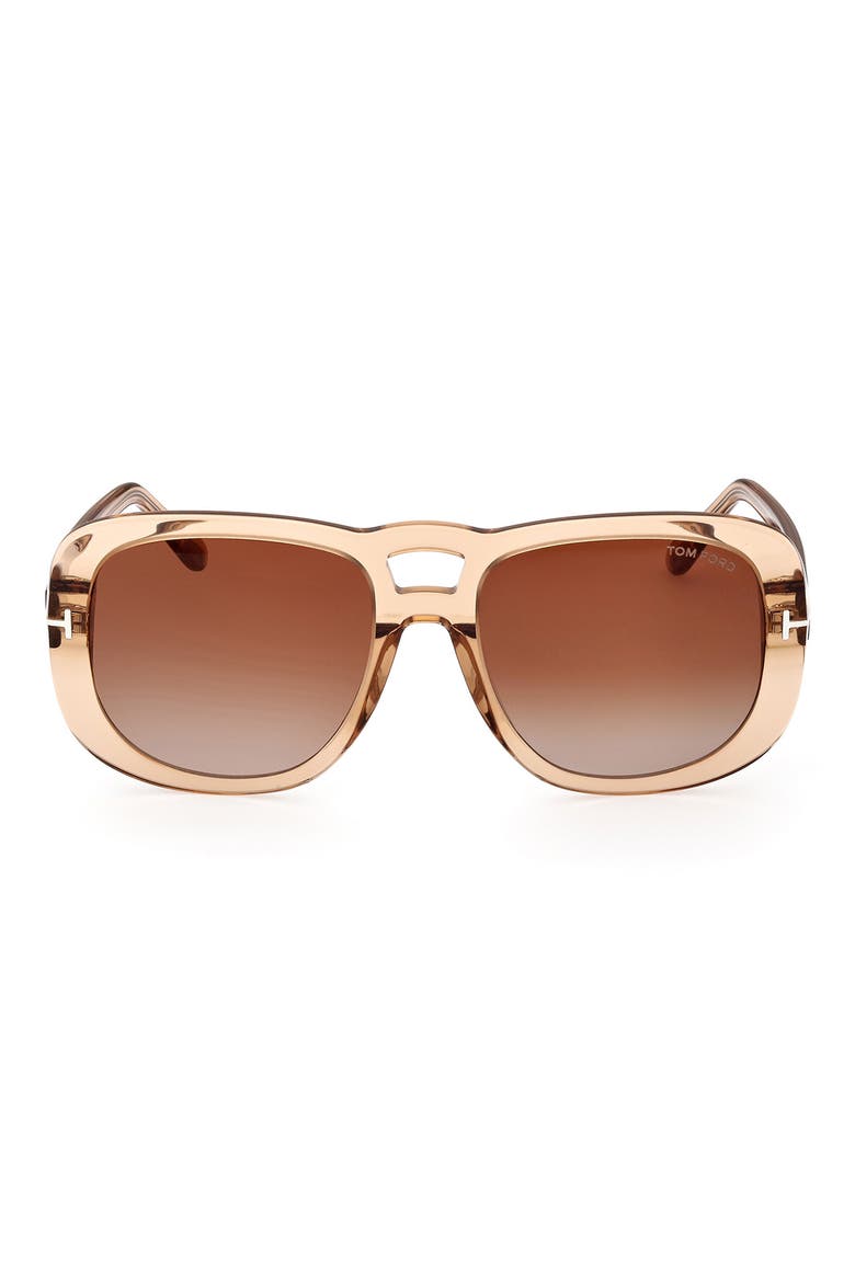 56mm Gradient Aviator Sunglasses, Main, color, SHINY LIGHT BROWN / BROWN