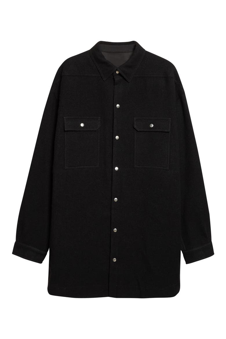 Oversize Tower Wool Melton Snap-Up Overshirt, Main, color, BLACK