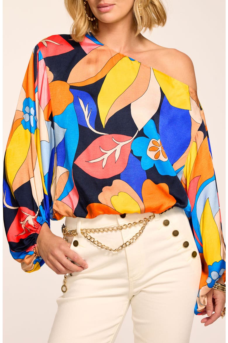 Hibiscus Marley Print One-Shoulder Top, Main, color, NAVY HIBISCUS