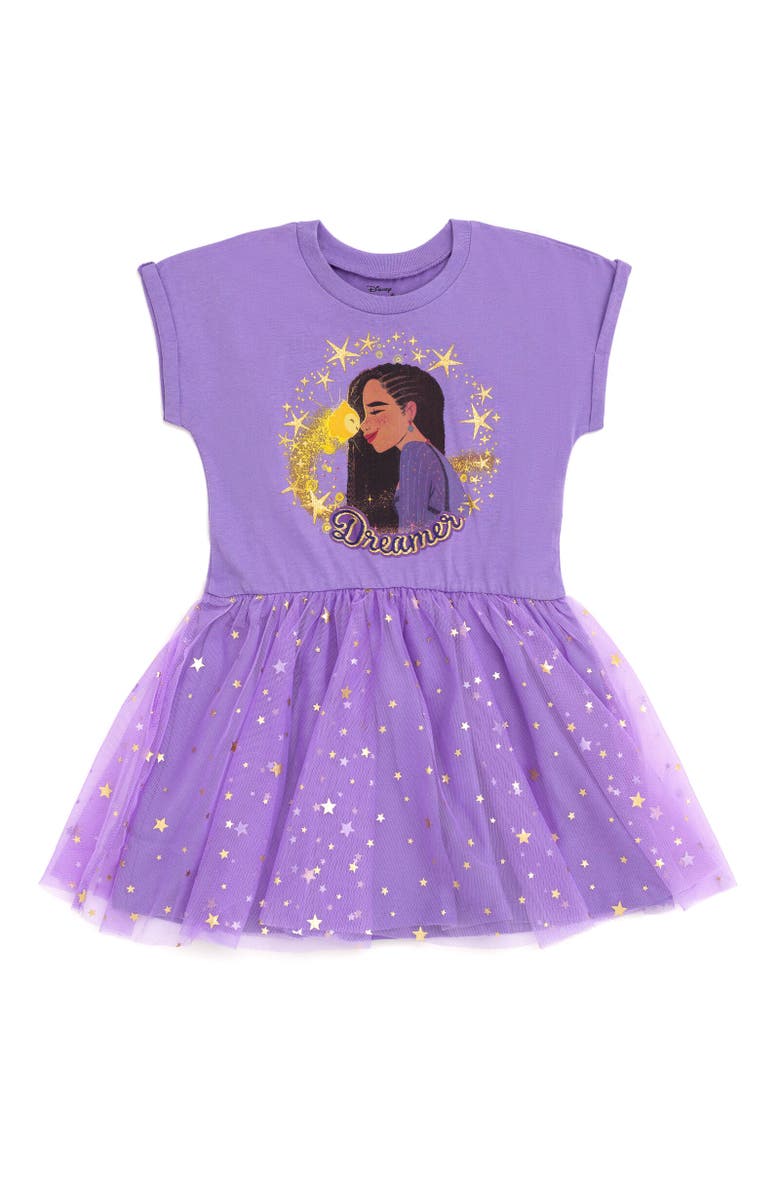 Disney Wish Short Sleeve Tulle Dress, Main, color, Purple