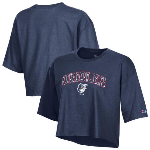 Women's Champion Navy Baltimore Orioles Boyfriend Cropped Americana T-Shirt