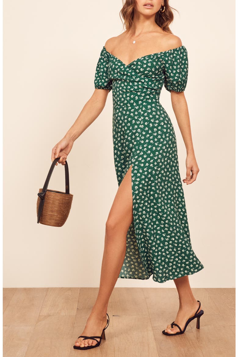 Pearl Off the Shoulder Dress, Alternate, color, CHIVE