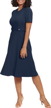 London Times Side Tab Fit & Flare Dress