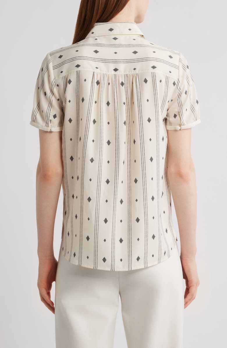 Anne Klein Diamond Pattern Short Sleeve Button-Up Shirt, Alternate, color, White Dove/ Anne Black