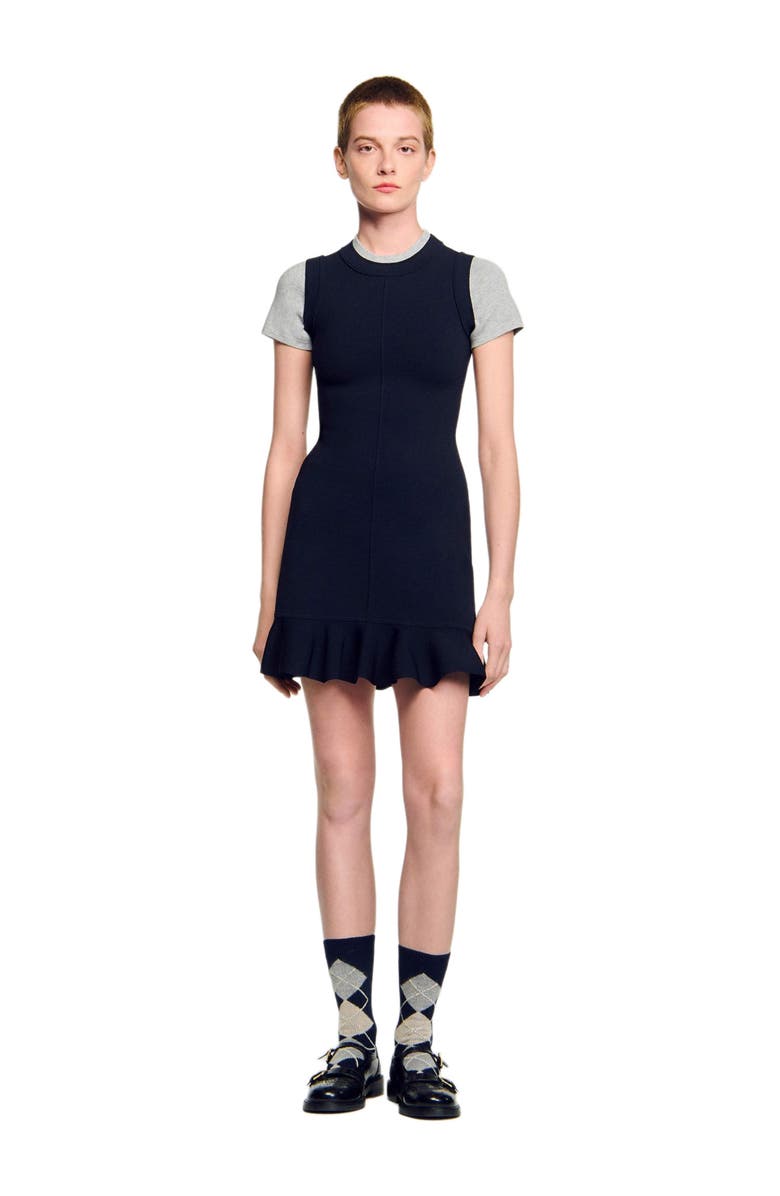 SANDRO 2-in-1 short knit dress, Alternate, color, Navy Blue