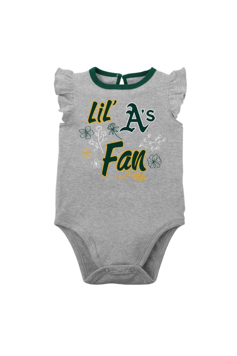 Girls Newborn & Infant Green/Heather Gray Athletics Little Fan Two-Pack Bodysuit Set, Alternate, color, Green