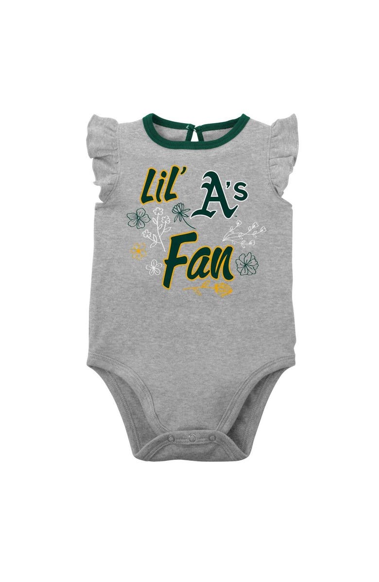 Outerstuff Girls Newborn & Infant Green/Heather Gray Athletics Little Fan Two-Pack Bodysuit Set, Alternate, color, Green