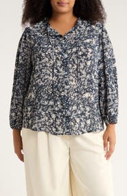 Adrianna Papell Ruffle Neck Woven Button-Up Shirt