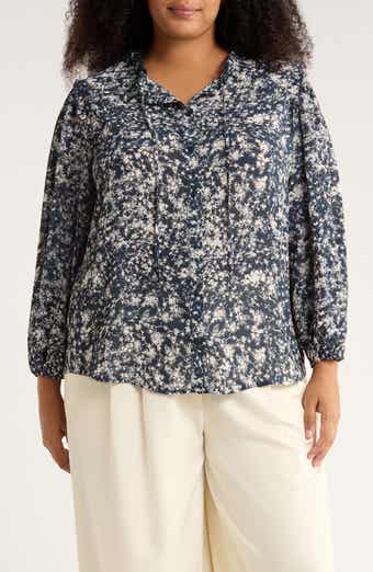 Adrianna Papell Ruffle Neck Woven Button-Up Shirt