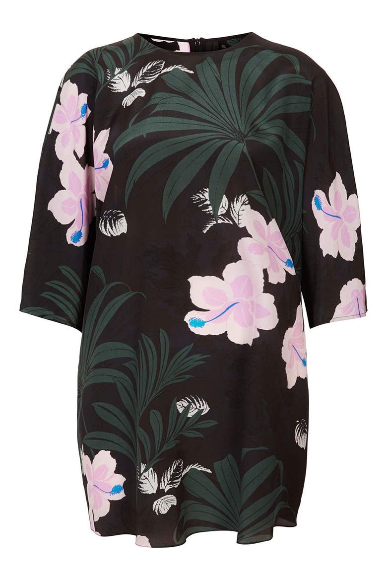 Jungle Print Silk Tunic Top, Alternate, color, BLACK