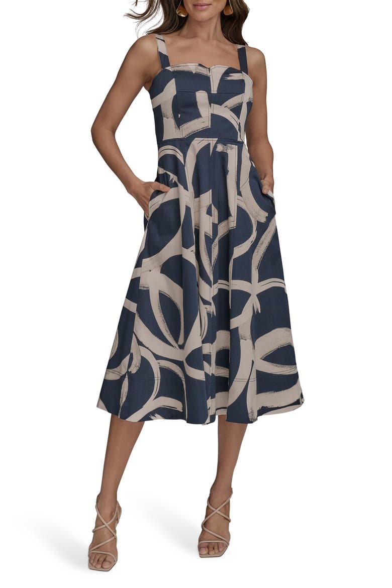 Abstract Print A-Line Dress, Main, color, TIDE/ SAND