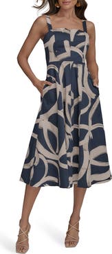 Donna Karan New York Abstract Print A-Line Dress