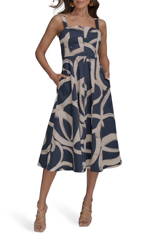 Donna Karan New York Abstract Print A-line Dress In Blue