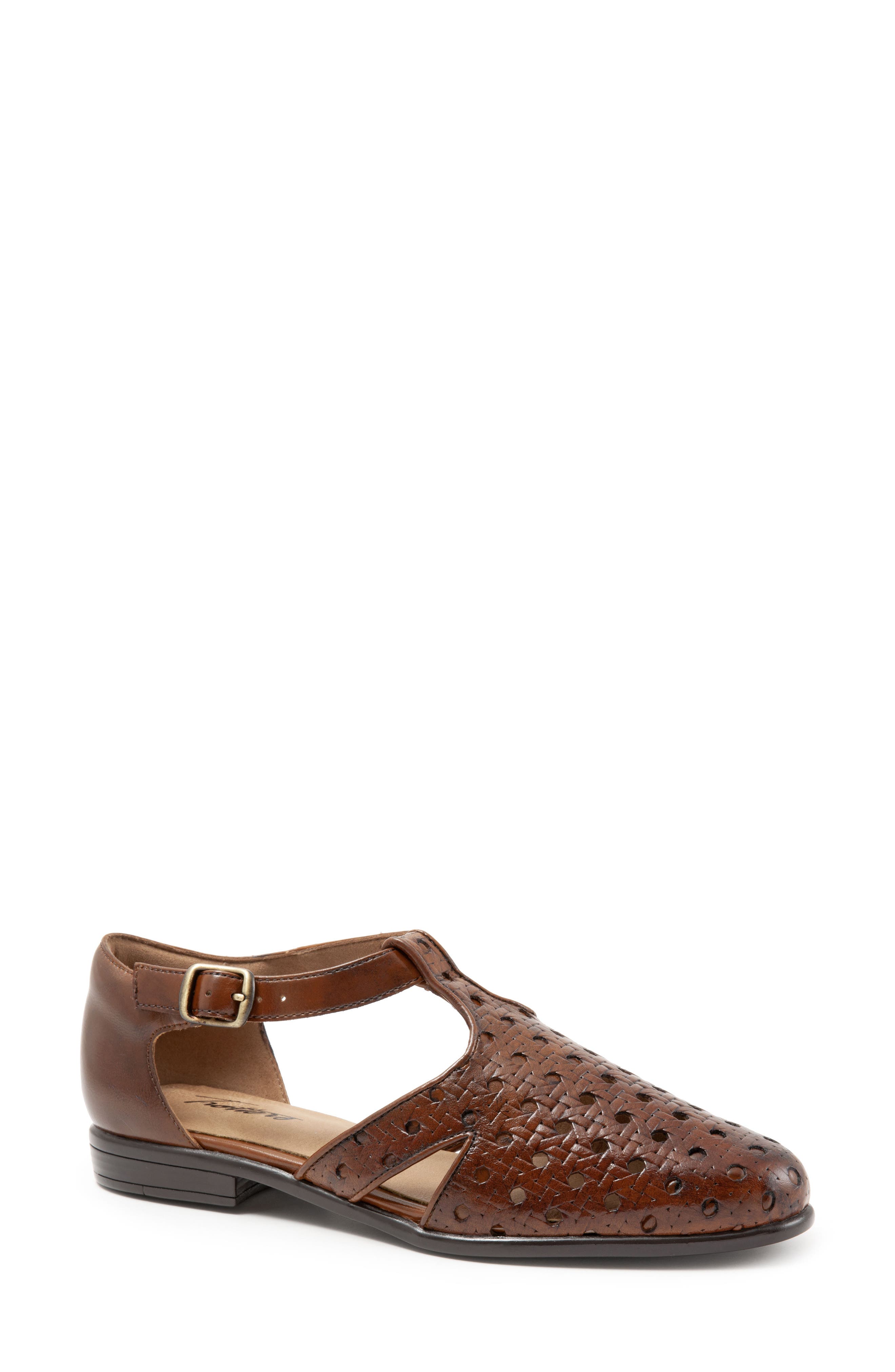 Leatha Open Weave Skimmer Flat, Main, color, BROWN LEATHER