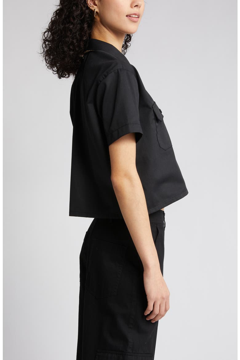 Short Sleeve Crop Work Shirt, Alternate, color, BLACK