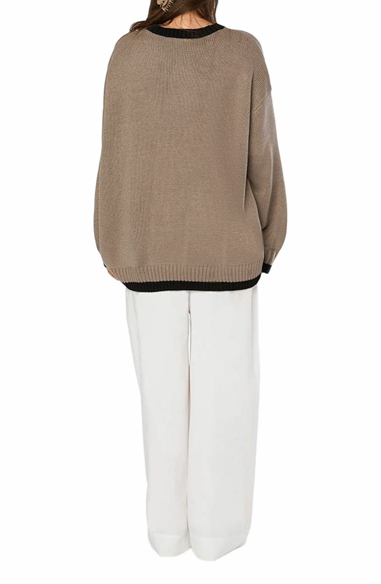 WeWoreWhat Oversized Crew Neck Sweater, Alternate, color, Stone/Black