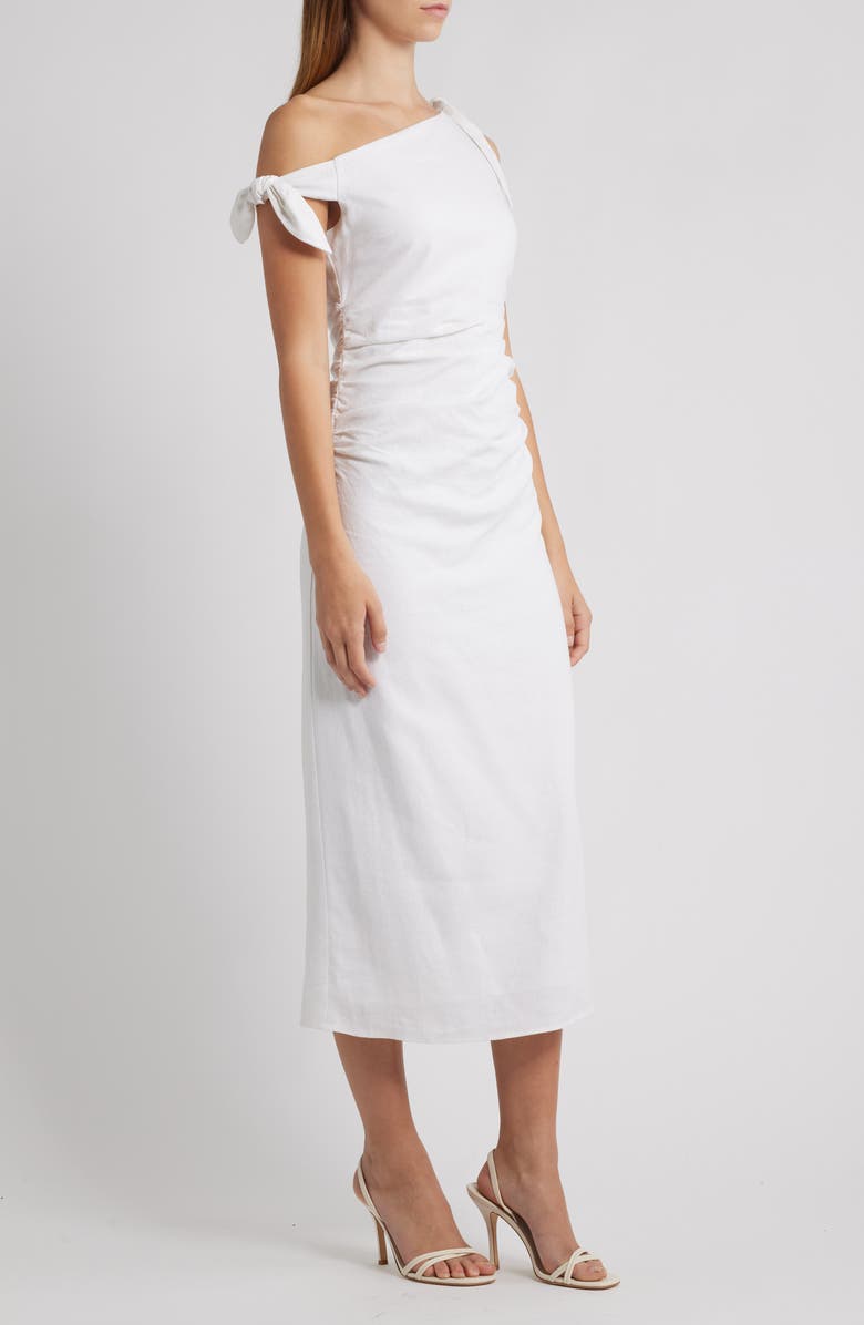 Clio Tie Shoulder Linen Blend Midi Dress