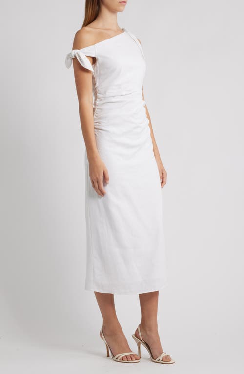 Wayf Clio Tie Shoulder Linen Blend Midi Dress In White
