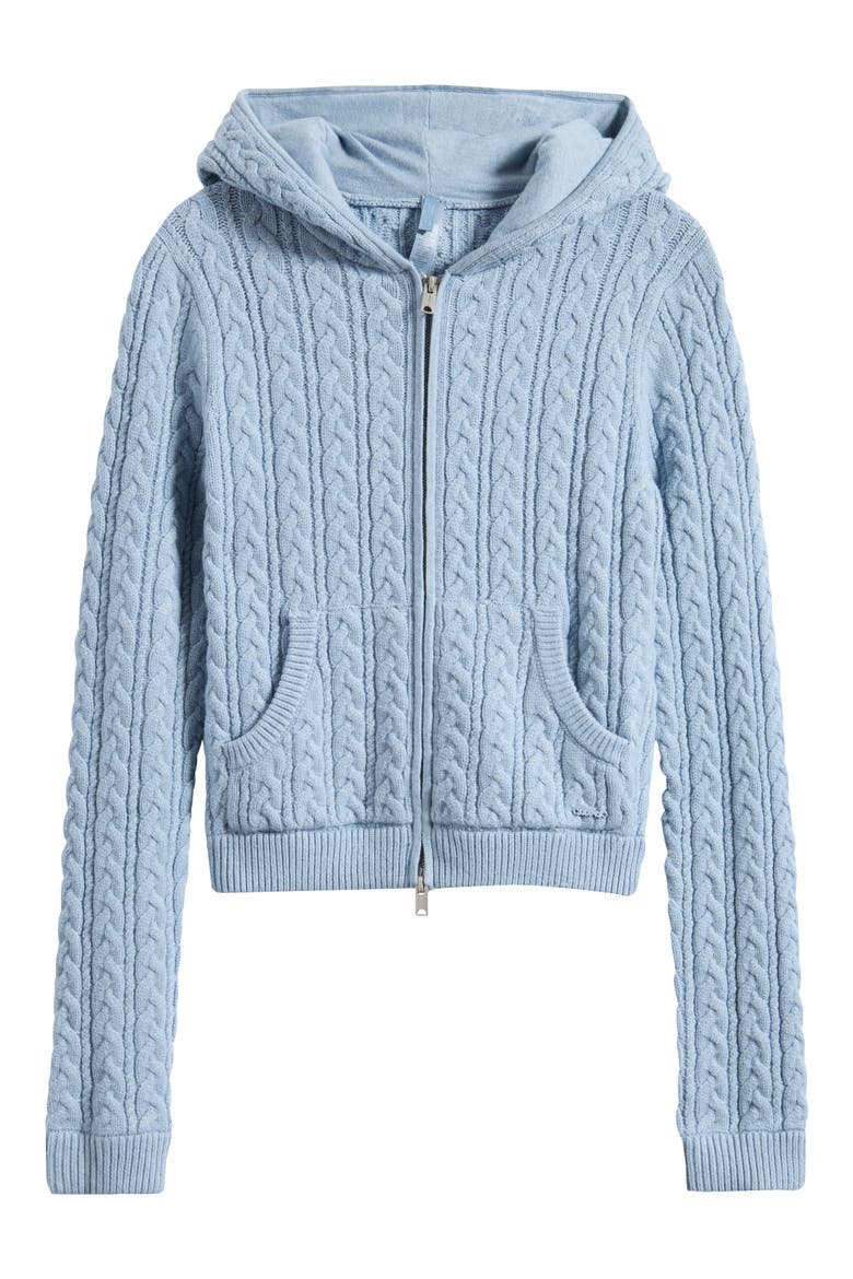 Sweater Knit Cable Zip-Up Hoodie, Main, color, FOG