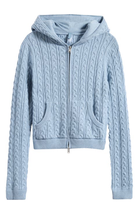 Sweater Knit Cable Zip-Up Hoodie
