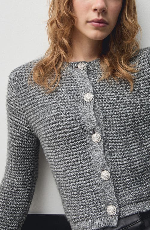 Mango Metallic Cotton Blend Cardigan In Dark Grey/silver