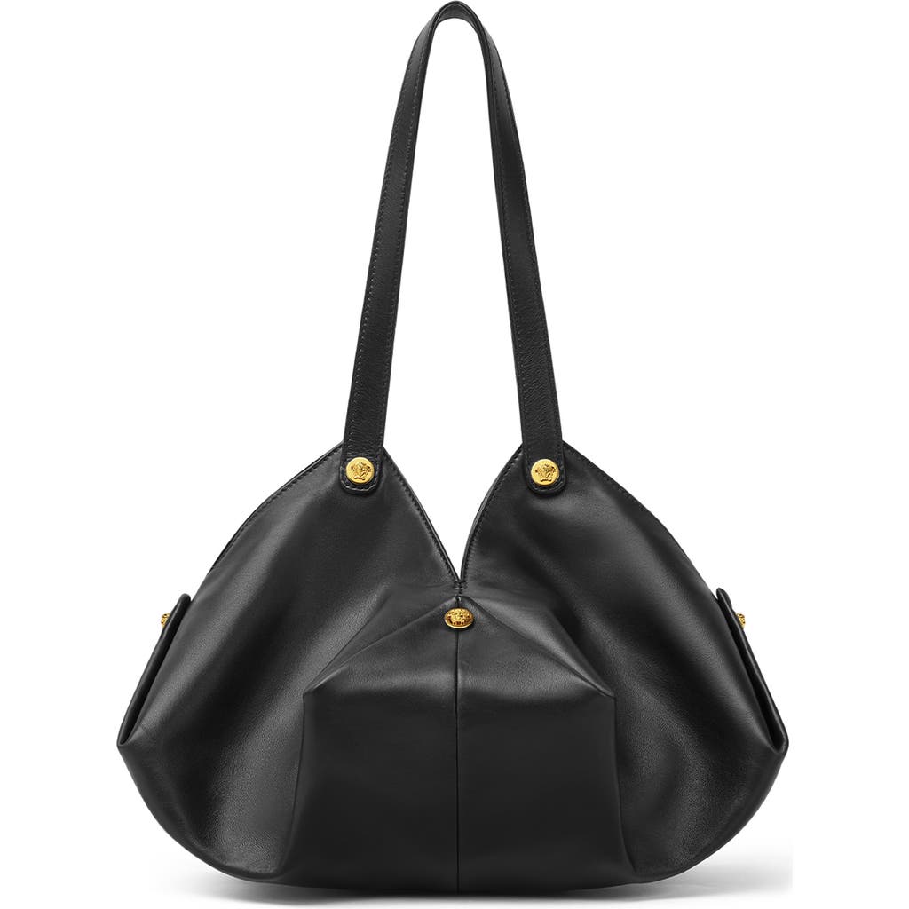 Versace Medusa 95 Leather Hobo Bag In Black Gold