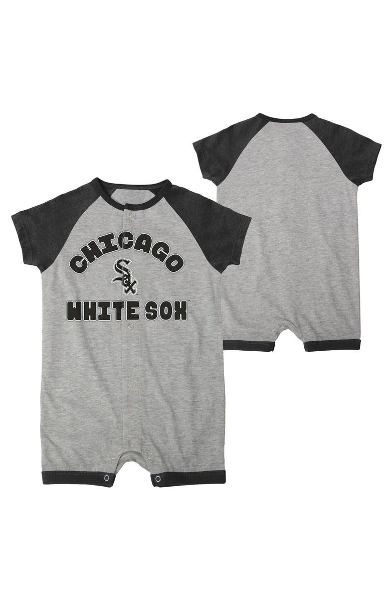 Outerstuff Newborn & Infant Heather Gray Chicago White Sox Extra Base Hit Raglan Full-Snap Romper, Main, color, Heather Gray