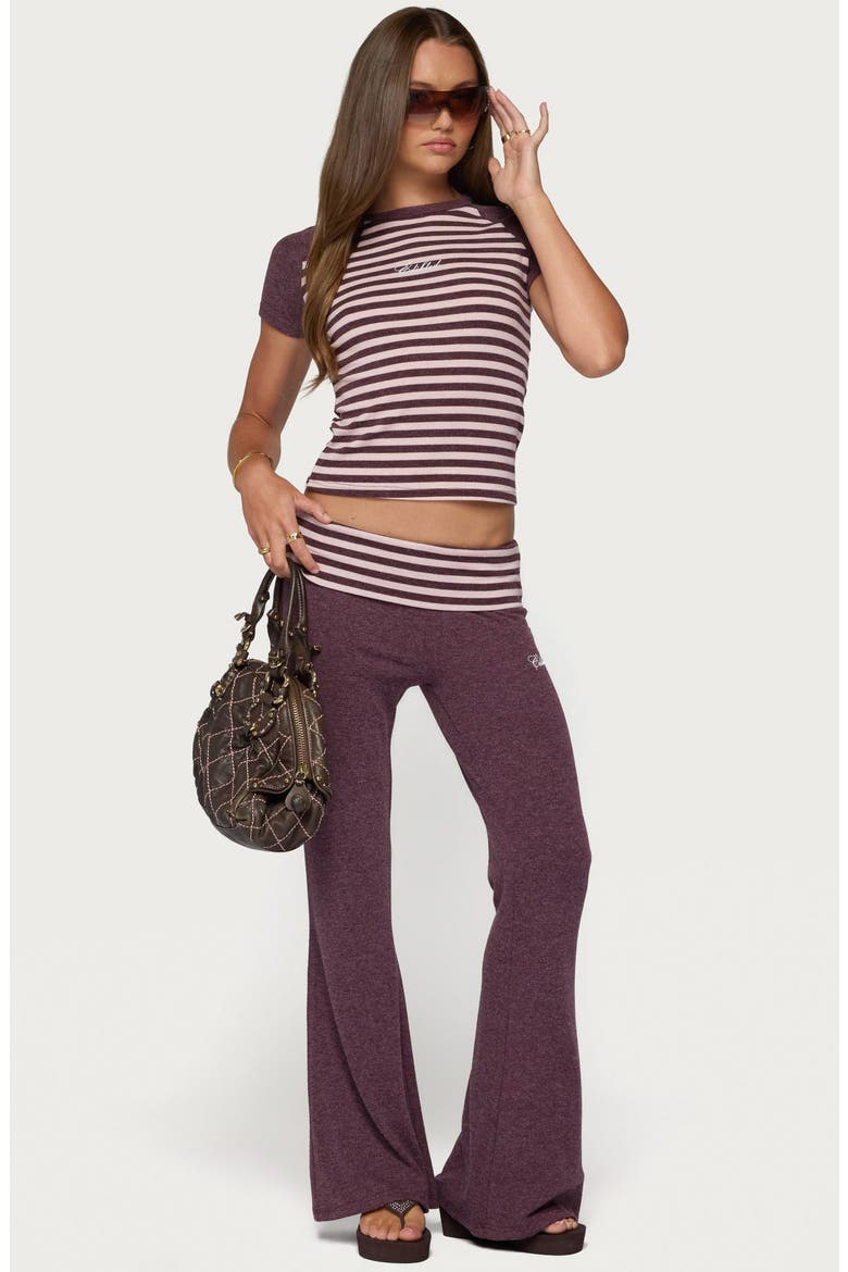 Striped Foldover Waist Flare Pants, Alternate, color, BURGUNDY