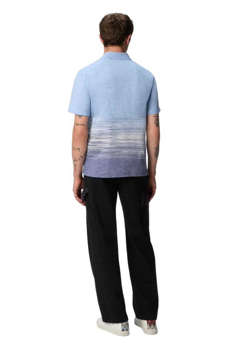 Missoni Slub Cotton And Linen Polo Shirt With Zigzag Embroidery, Alternate, color, Blue