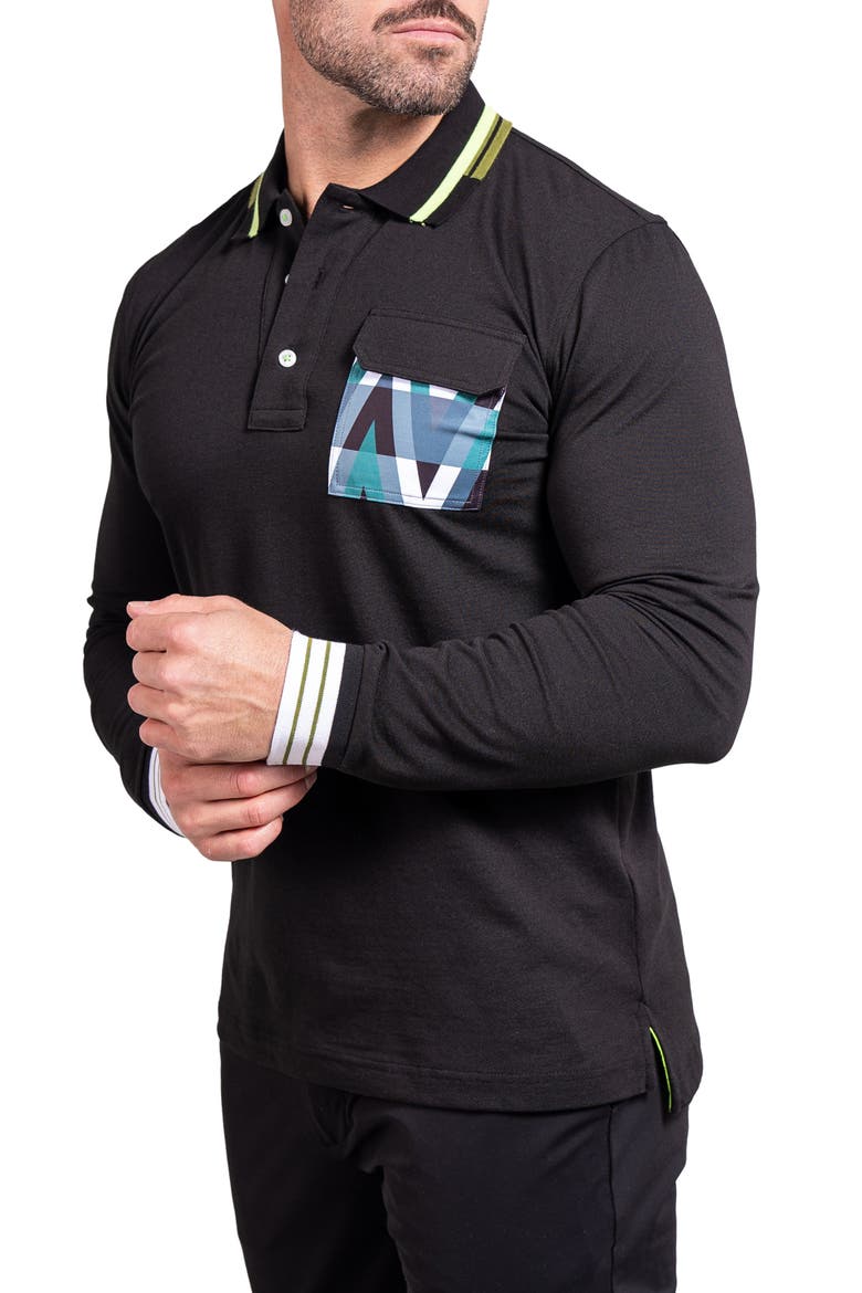Ascension 0084 Tipped Long Sleeve Polo, Alternate, color, BLACK