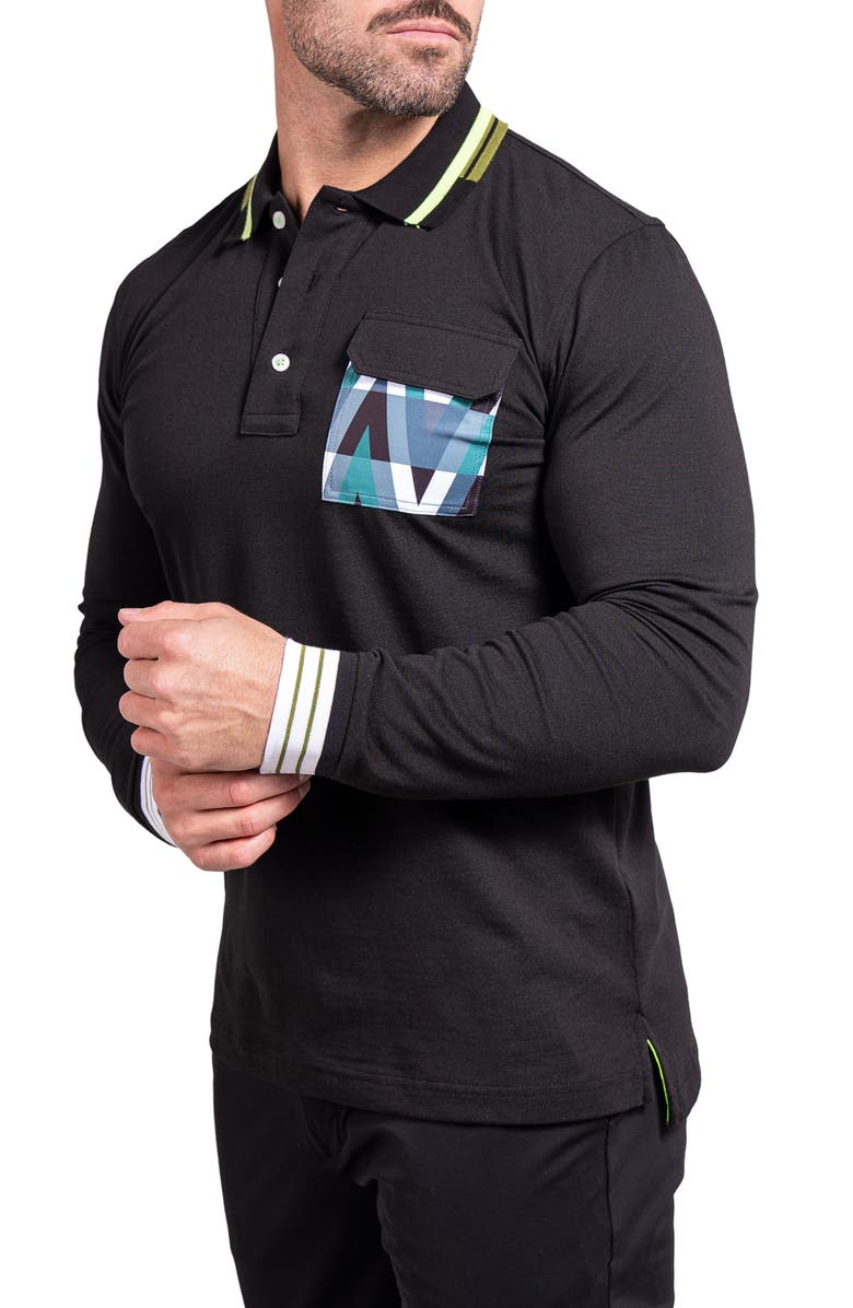 Maceoo Ascension 0084 Tipped Long Sleeve Polo, Alternate, color, Black