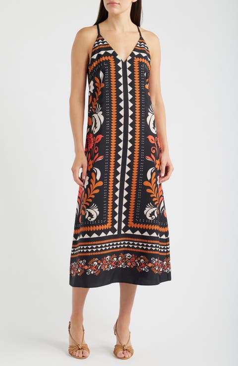 Print Tie Back Sleeveless Midi Dress