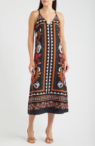 Eliza J Print Tie Back Sleeveless Midi Dress