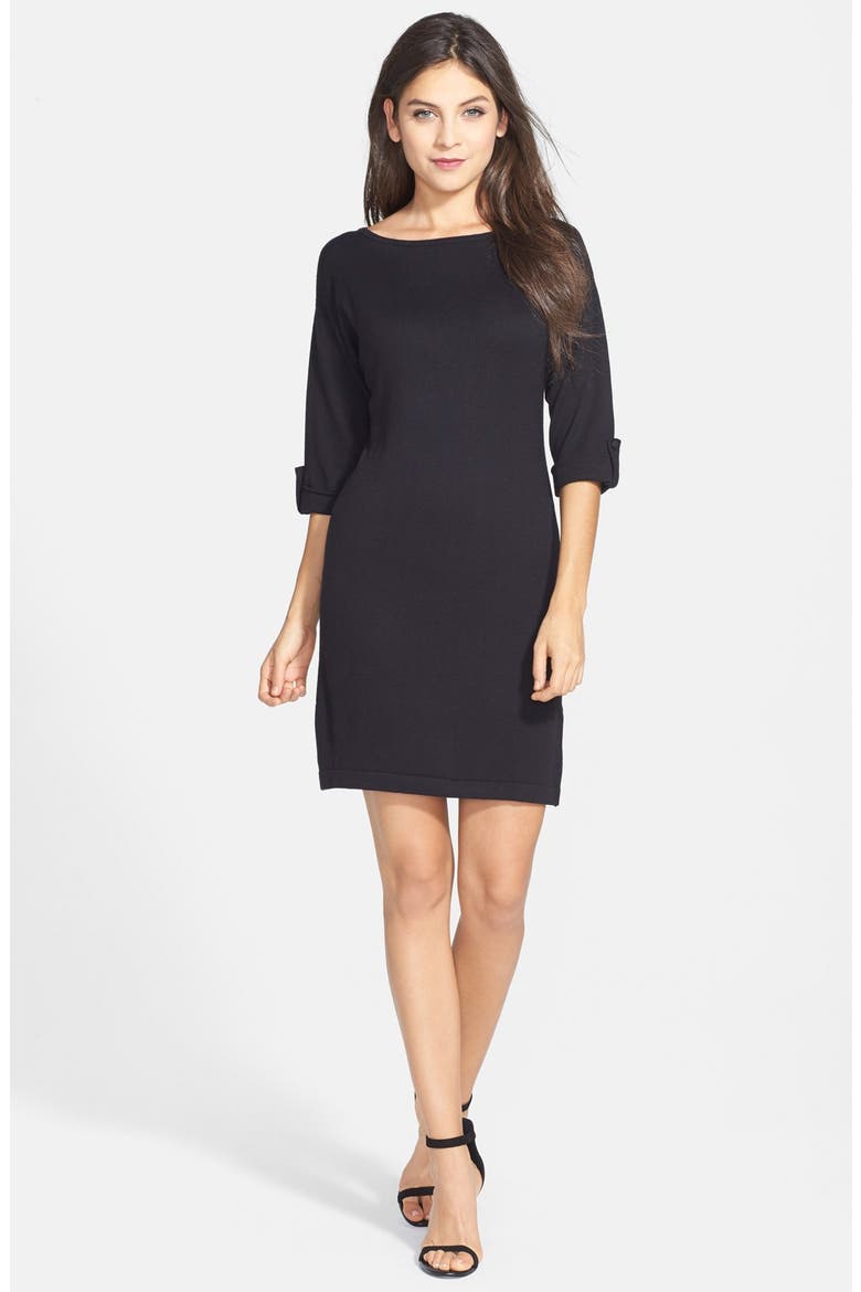 'Oxana' Boatneck Sweater Dress, Alternate, color, BLACK