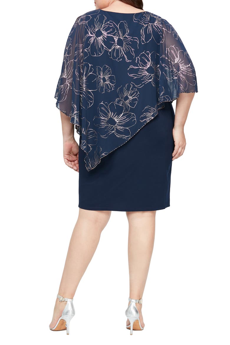 Floral Asymmetric Popover Shift Dress, Alternate, color, NAVY/ ROSE GOLD
