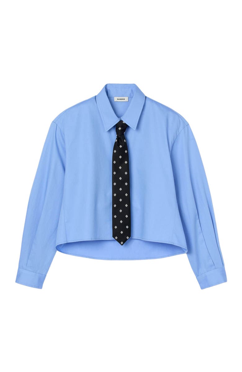 SANDRO Cropped shirt with detachable tie, Alternate, color, Blue