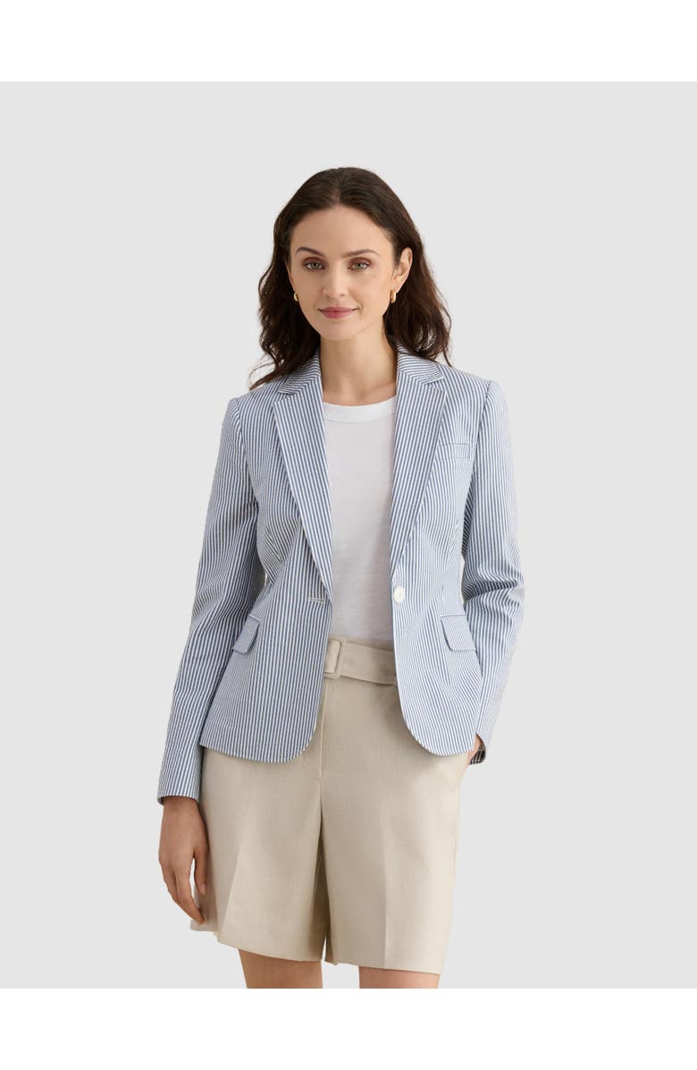 HOBBS LONDON Blake Structured Single-Button Blazer, Main, color, Blue White