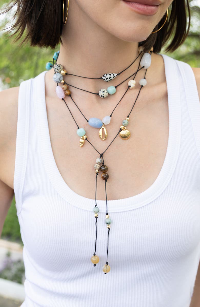 MARLYN SCHIFF Gemma Beaded Multistrand Lariat Necklace, Alternate, color, Blue Multi