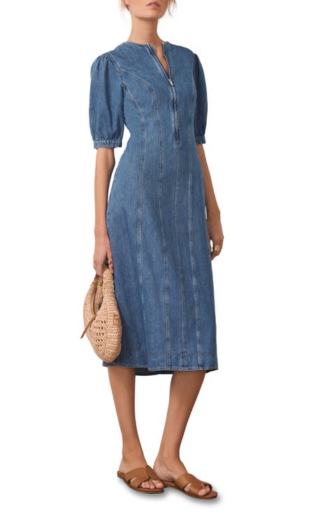 Denim Zip Midi Dress