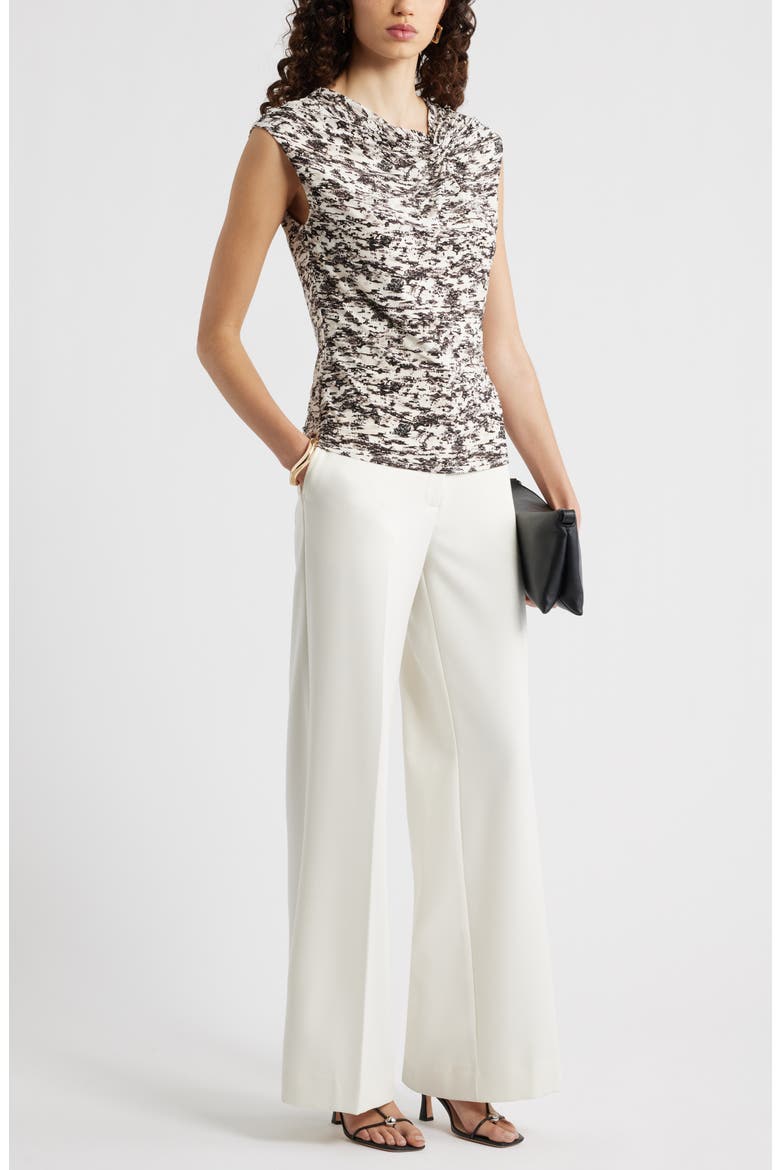 Twist Front Cap Sleeve Top, Alternate, color, IVORY- BROWN TEXTURAL