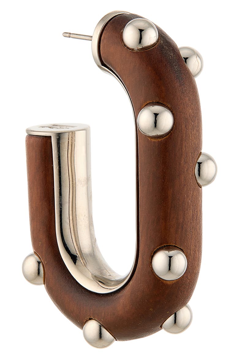 Large Link Earrings, Alternate, color, WOOD / SILVER