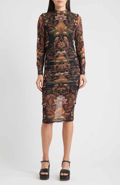 FARM Rio Berry Garden Long Sleeve Ruched Dress