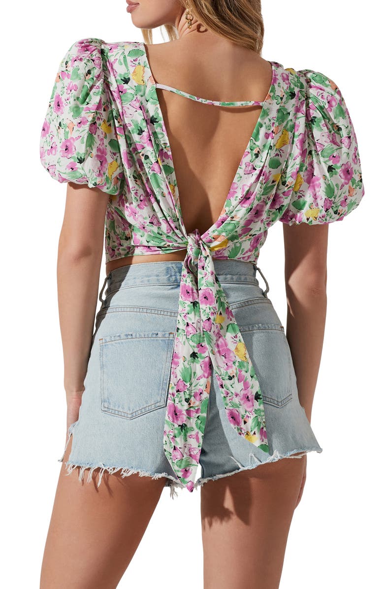 ASTR the Label Tie Back Puff Sleeve Crop Top, Alternate, color, 